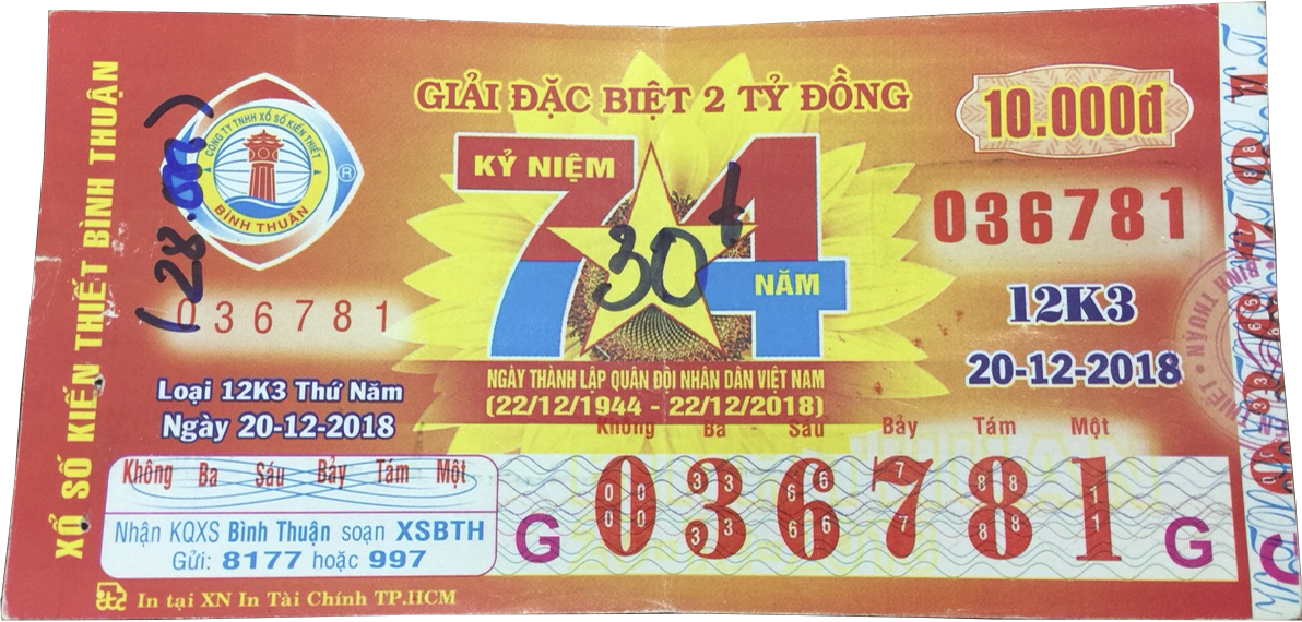 Công ty xổ số kiến thiết Bình Thuận: Công bố thông tin trúng thưởng - Kỳ vé 12K3