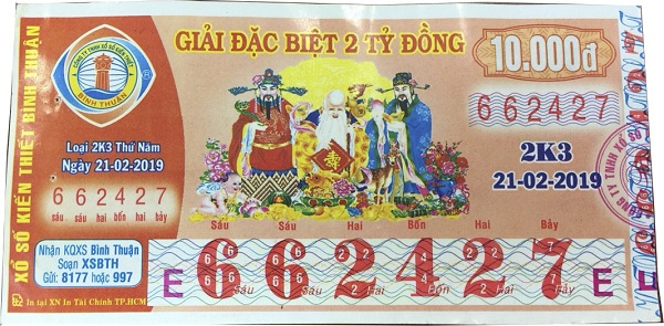Công ty xổ số kiến thiết Bình Thuận: Công bố thông tin trúng thưởng - Kỳ vé 2K3