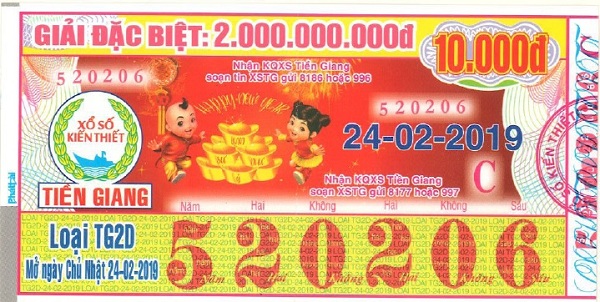 Công ty TNHH MTV Xổ số kiến thiết Tiền Giang: Công bố thông tin trúng thưởng - Kỳ vé TG2D