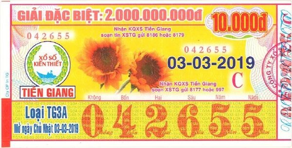 Công ty TNHH MTV Xổ số kiến thiết Tiền Giang: Công bố thông tin trúng thưởng - Kỳ vé TG3A