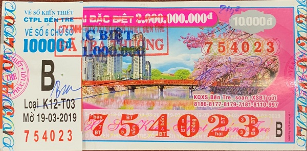 Công ty Xổ số Kiến thiết Bến Tre: Công bố thông tin trúng thưởng - Kỳ vé K12-T03