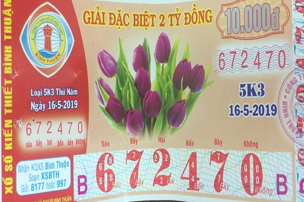 Công ty Xổ số kiến thiết tỉnh Bình Thuận: Công bố thông tin trả thưởng , kỳ vé 5K3