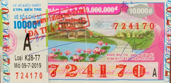 Bến Tre: Thông tin trả thưởng kỳ vé K28 - T7