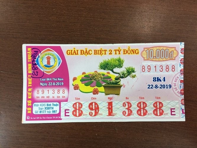 Công ty TNHH MTV Xổ số Kiến thiết Bình Thuận: Thông báo trả thưởng kỳ vé 8K4