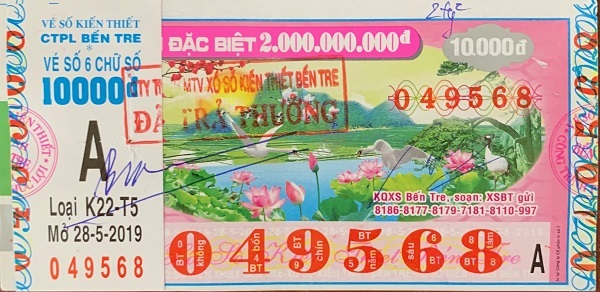 Công ty Xổ số Kiến thiết tỉnh Bến tre - Công bố thông tin trả thưởng. KỲ VÉ K22