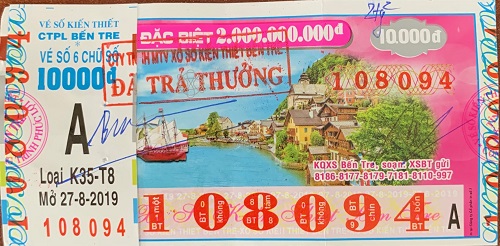 Công ty TNHH MTV Xổ số Kiến thiết tỉnh Bến Tre: Công bố thông tin trả thưởng kỳ vé K35-T8