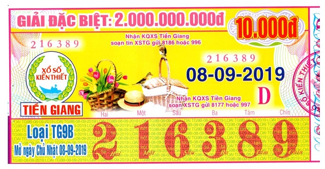 Công ty Xổ số Kiến thiết tỉnh Tiền Giang: Công bố thông tin trả thưởng kỳ vé TG9B