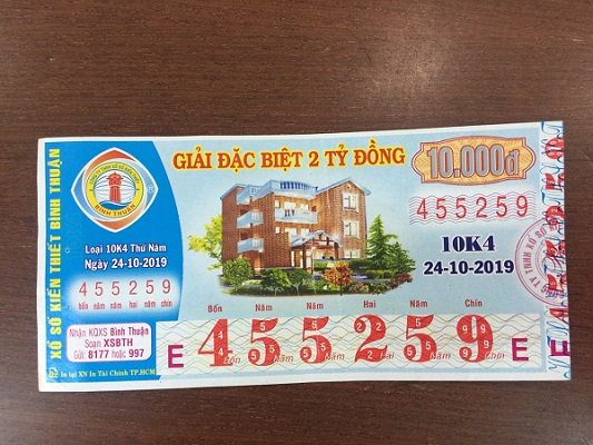 Công ty Xổ số Kiến thiết tỉnh Bình Thuận: Công bố thông tin trả thưởng kỳ vé 10K4