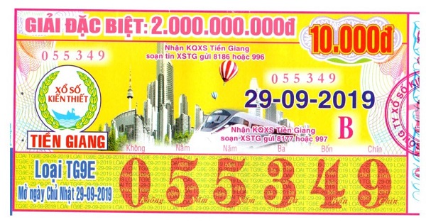 Công ty Xổ số Kiến thiết tỉnh Tiền Giang: Công bố thông tin trả thưởng kỳ vé TG9E