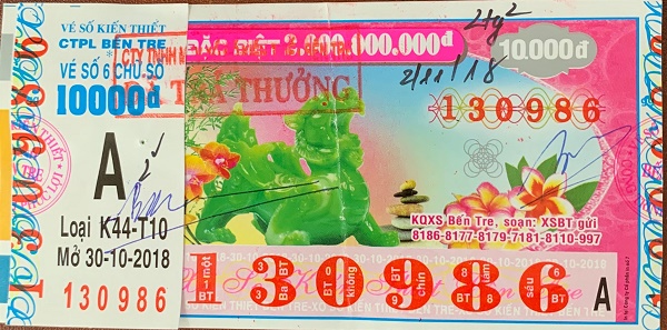 Công ty TNHH MTV Xổ số Kiến thiết tỉnh Bến Tre: Công bố thông tin trả thưởng kỳ vé K44-T10