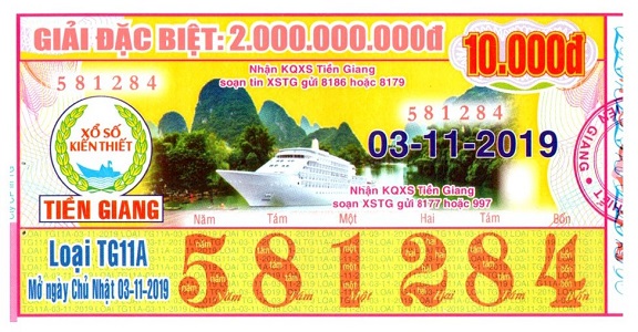 Công ty Xổ số Kiến thiết tỉnh Tiền Giang: Công bố thông tin trả thưởng kỳ vé TG11A