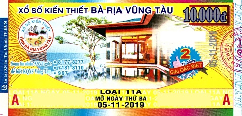Công ty Xổ số Kiến thiết tỉnh Bà Rịa - Vũng Tàu: Công bố thông tin trả thưởng kỳ vé 11A