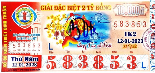 Công ty Xổ số Kiến thiết Bình Thuận: Công bố thông tin trả thưởng, kỳ vé 1K2