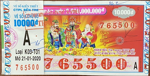 Công ty Xổ số Kiến thiết tỉnh Bến Tre: Công bố thông tin trả thưởng kỳ vé K03-T01
