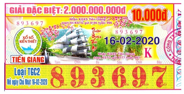 Công ty Xổ số Kiến thiết tỉnh Tiền Giang: Công bố thông tin trả thưởng kỳ vé TGC2