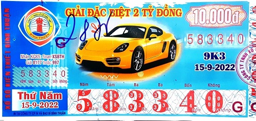 Công ty Xổ số Kiến thiết tỉnh Bình Thuận: Công bố thông tin trả thưởng kỳ vé 9K3