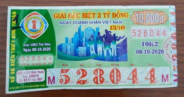 Công ty Xổ số Kiến thiết tỉnh Bình Thuận: Công bố thông tin trả thưởng kỳ vé 10K2