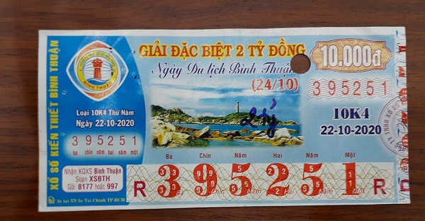 Công ty Xổ số Kiến thiết tỉnh Bình Thuận: Công bố thông tin trả thưởng kỳ vé 10K4