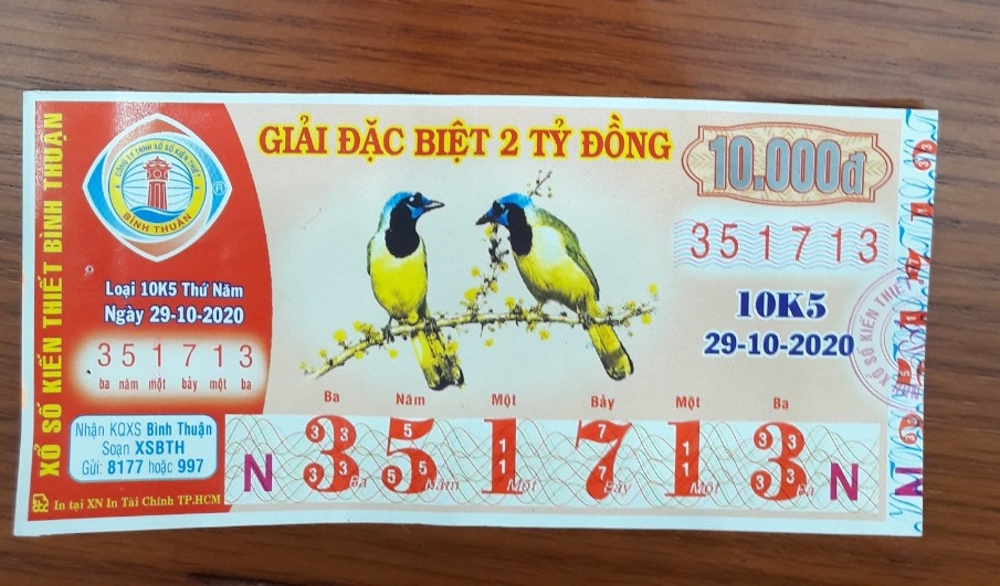 Công ty Xổ số Kiến thiết tỉnh Bình Thuận: Công bố thông tin trả thưởng kỳ vé 10K5