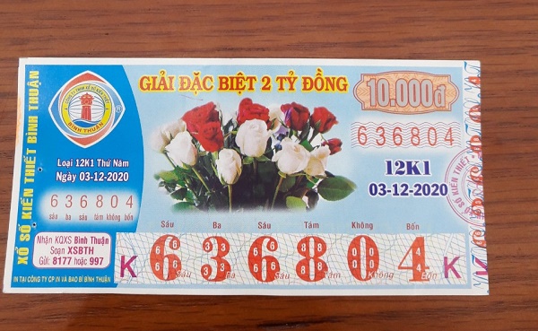 Công ty Xổ số Kiến thiết tỉnh Bình Thuận: Công bố thông tin trả thưởng kỳ vé 12K1