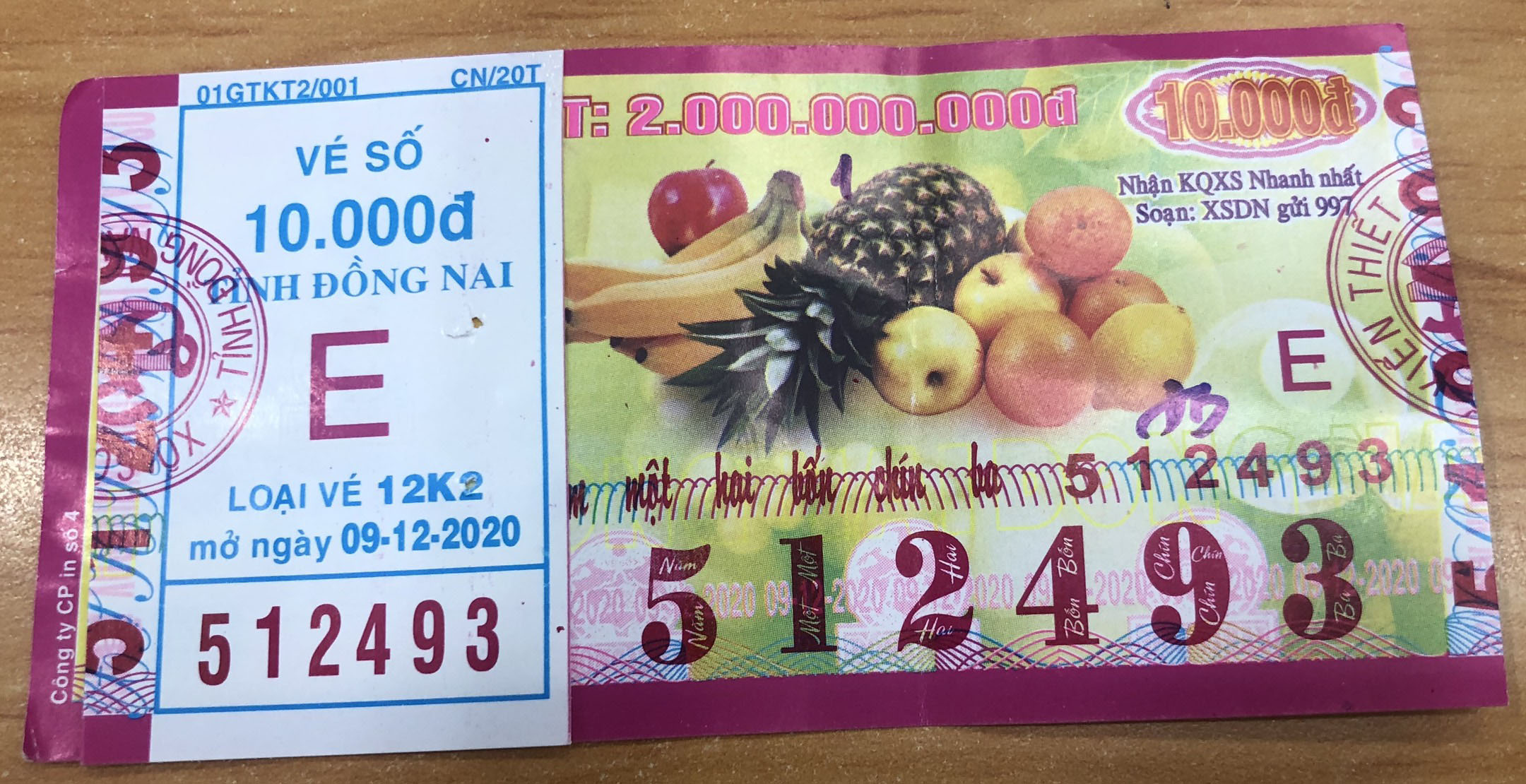 Công ty Xổ số Kiến thiết tỉnh Đồng Nai: Công bố thông tin trả thưởng kỳ vé 12K2