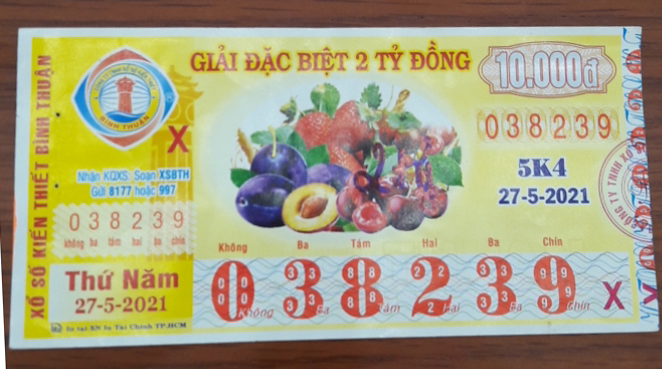 Công ty Xổ số Kiến thiết tỉnh Bình Thuận: Công bố thông tin trả thưởng kỳ vé 5K4