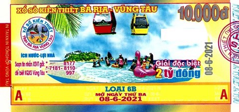 Công ty Xổ số Kiến thiết tỉnh Bà Rịa - Vũng Tàu: Công bố thông tin trả thưởng kỳ vé 6B-2021