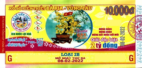 Công ty Xổ số Kiến thiết tỉnh Bà Rịa - Vũng Tàu: Công bố thông tin trả thưởng kỳ vé 2B-2022