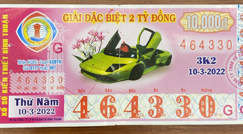 Công ty Xổ số Kiến thiết tỉnh Bình Thuận: Công bố thông tin trả thưởng kỳ vé 3K2-2022