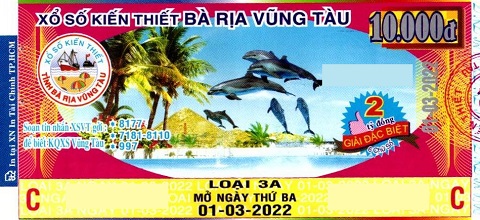 Công ty Xổ số Kiến thiết tỉnh Bà Rịa - Vũng Tàu: Công bố thông tin trả thưởng kỳ vé 3A-2022