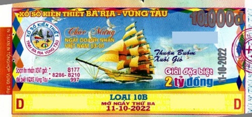 Công ty TNHH MTV Xổ số Kiến thiết Bà Rịa Vũng Tàu: Công bố thông tin trả thưởng kỳ vé 10B ngày 11/10/2022