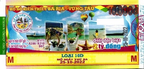 Công ty TNHH MTV Xổ số Kiến thiết Bà Rịa Vũng Tàu: Công bố thông tin trả thưởng kỳ vé 10D ngày 25/10/2022