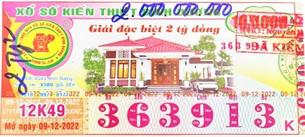 Công ty TNHH MTV Xổ số Kiến thiết Bình Dương: Công bố thông tin trả thưởng kỳ vé 12K49 ngày 09/12/2022