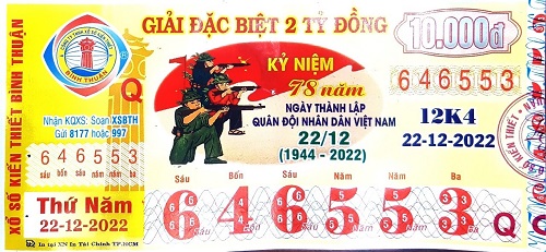 Công ty TNHH MTV Xổ số Kiến thiết Bình Thuận: Công bố thông tin trả thưởng kỳ vé 12K4 ngày 22/12/2022