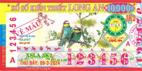 Kỳ vé 3K2 mở thưởng ngày 09/03/2024. Khách hàng ở tỉnh An Giang trúng giải.