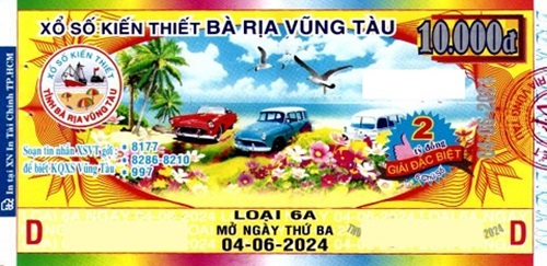 CÔNG TY TNHH MTV XỔ SỐ KIẾN THIẾT TỈNH BÀ RỊA – VŨNG TÀU: Giải đặc biệt Kỳ vé 6A mở thưởng ngày 04/06/2024