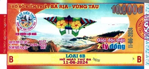 CÔNG TY TNHH MTV XỔ SỐ KIẾN THIẾT TỈNH BÀ RỊA – VŨNG TÀU: Giải đặc biệt Kỳ vé 6B mở thưởng ngày 11/06/2024