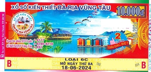 CÔNG TY TNHH MTV XỔ SỐ KIẾN THIẾT TỈNH BÀ RỊA – VŨNG TÀU: Giải đặc biệt Kỳ vé 6C mở thưởng ngày 18/06/2024