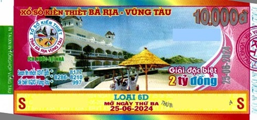 CÔNG TY TNHH MTV XỔ SỐ KIẾN THIẾT TỈNH BÀ RỊA – VŨNG TÀU: Giải đặc biệt Kỳ vé 6D mở thưởng ngày 25/06/2024