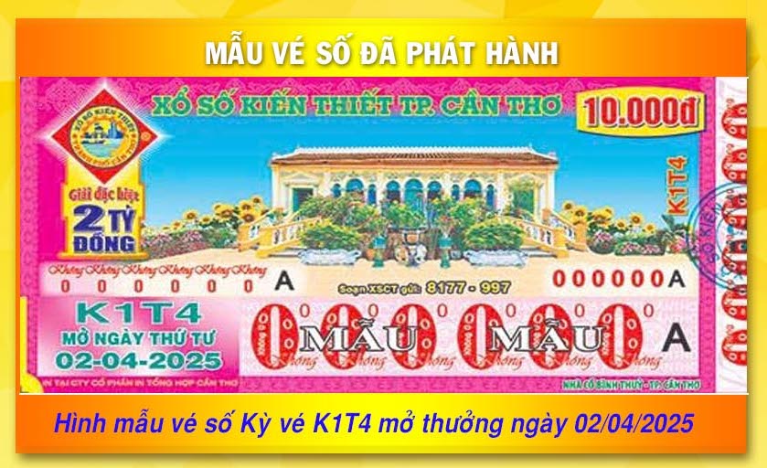 Thông tin kỳ vé K1T4 mở thưởng Xổ số Cần Thơ ngày 02/04/2025